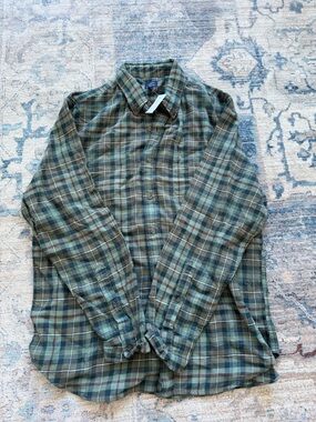 J. Crew Green and Brown Plaid Button-Down Shirt